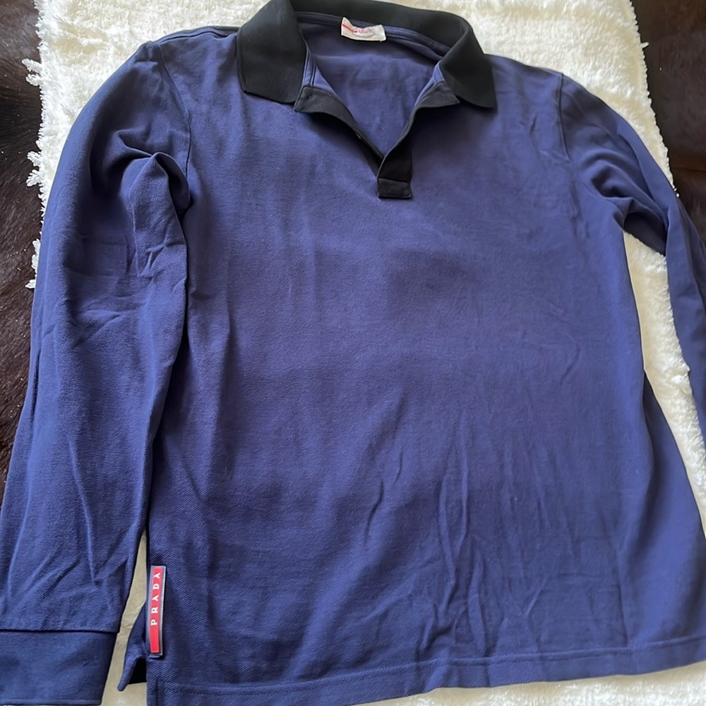 Men’s long sleeve Prada knit polo top.